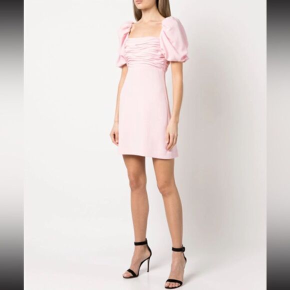 NWT Cinq A Sept Odele Mini Pink Dress Puff Sleeve Ruched Size 0 - Picture 2 of 11
